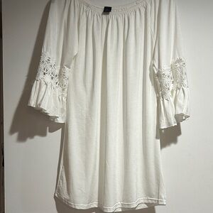 Win Win White Boho Tunic with Lace Sleeves s/m